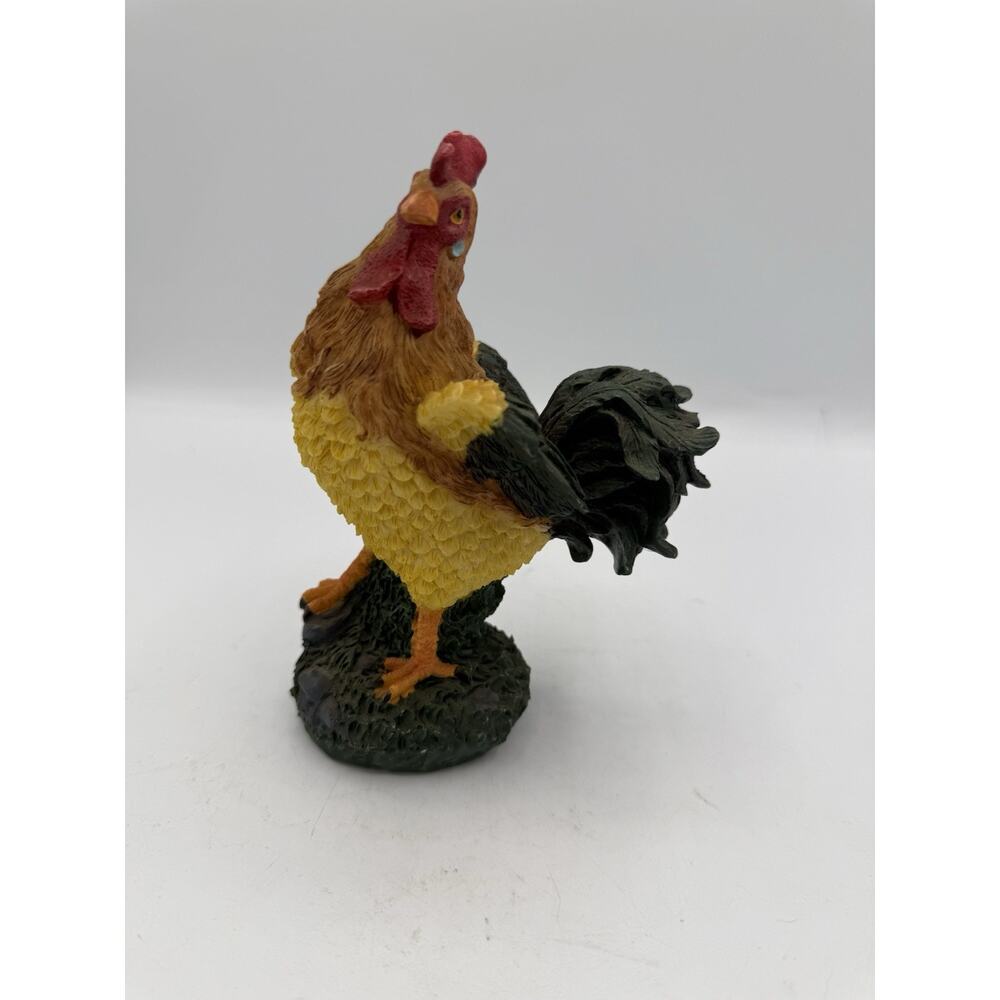 Standing Rooster Figurine Yellow Resin Farmhouse Decor Country Chicken 6” Tall